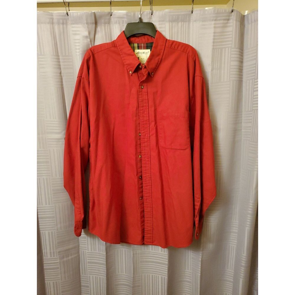Eddie Bauer Red Long Sleeve Button Down‎ Shirt 100% Cotton Men's Size XL